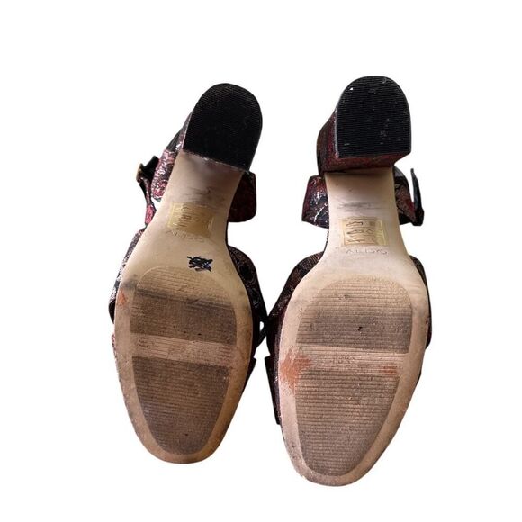 ALDO Floral Paisley and Gold Brocade Chunky 5" Heels Open Toe Shoes Size 10 - Picture 7 of 9